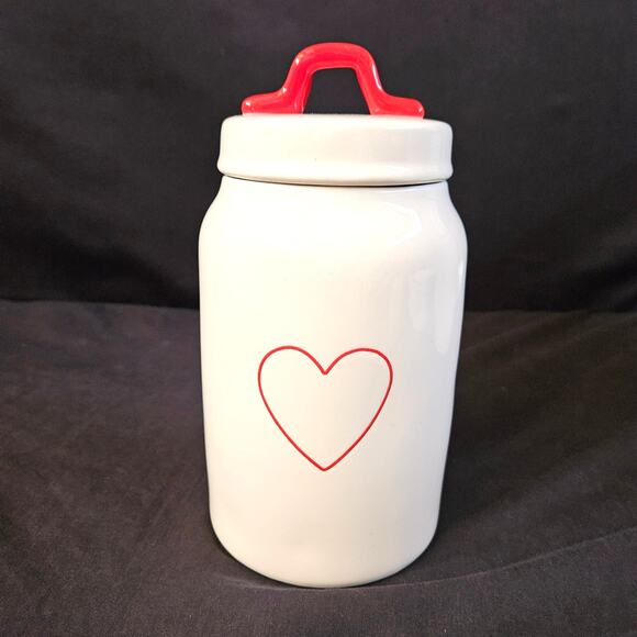 Rae Dunn Collection White Jar With Lid Red Heart Accent Valentines Canister - Picture 1 of 11